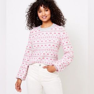 Loft Crewneck Heart Pattern Sweater